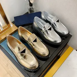 golden MARGARET shoes triangle decoration loafers Genuine Mirror cowhide leather slip on flats women's Luxury Designers flat Dress shoe ladies factory footwear