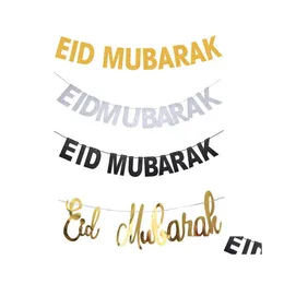 Party Dekoration Eid Mubarak Banner Glitter Star Mond Brief Papier Bunting Garland Islamische Muslimische Ramadan Lieferungen Drop Del Homefavor Dhu2W
