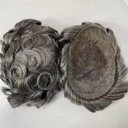 Substitui￧￣o chinesa de cabelo humano virgem 8x10 1b/cinza Q6 Toupee Swiss Lace Units for Old Men