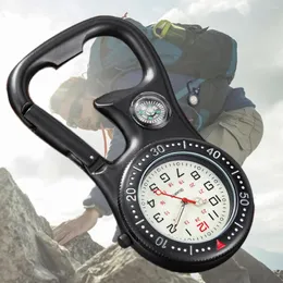 Pocket Watches Multifunktional Clip-On Carabiner Watch Compass Flaschenöffner für Ärzteköche leuchtende Outdoor Sportuhr