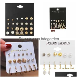 Dangle Chandelier Womens Earrings Set Retro Korean Geometric Stud Earring For Women Gold Small Pearl Jewelry 98 D3 Drop Delivery Dhj7U