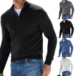 Suéteres masculinos Men Quarto-Zip espessura suéter de inverno Pullover térmico que quente manga longa Casual Sweetshirts soltos