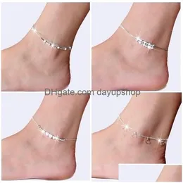 Ankelband Ny 925 Sterling Sliver Ankelarmband För Kvinnor Fotsmycken Inläggningar Zirkon På Ett Ben Personlighet Presenter 527 T2 Drop Delivery Dhzxf