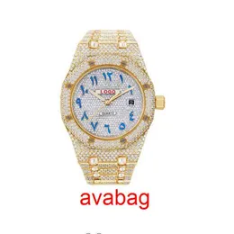 Wristwatches Blu New dign Japane Quartz Movement Custom Blue Arabic Number Dial Diamond Luxury wrist watch for men women jewelry