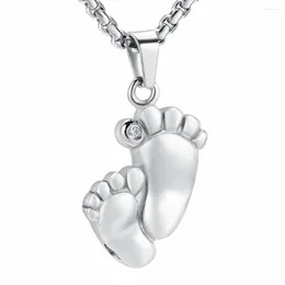 Pendant Necklaces CJJ001 Inlay Crystal Double Baby Feet Stainless Steel Cremation Necklace Hold Loved Ones Ashes Memorial Urn Jewelry