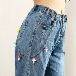 Cintos fofos colorido de cogumelo colorido chaveiro para mulheres harajuku punk planta coolas calças de cintura -chave jóias da moda da moda
