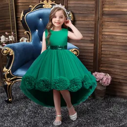 Classy Abito da ballo rosa Flower Girl Sheer Neer Lace Bid Wedding Dresses Pakistani Cute con paillettes Long Train Girls Girls Gowns 403