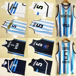 Manu Ginobili #5 Jersey de basquete Impressa Branca azul qualquer nome Número Tamanho S-4XL camisa camisa