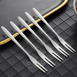 Silver Stainless Steel Fruit Forks Small Two-tooth Salad Dessert Cake Fork Flatware Fruits Ice Cream Forks Metal Vegetables Prod BH8136 TQQ