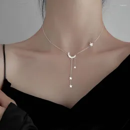 Kedjor Panjbj Fashion Silver Color Star Moon Necklace For Women Clavicle Chain Wedding Jewelry Party Birthday Presentor Accessories