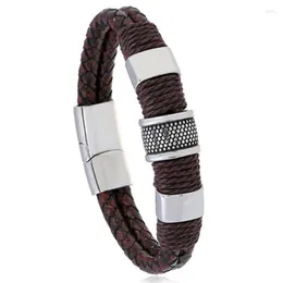 Charm-Armbänder – Verkauf von Schmuck, Titanstahl, geflochtenes Kunstlederarmband, rostfreie Magnetschnalle, Retro-Armband
