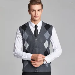 Gilet da uomo Gilet da uomo in lana con scollo a V Pullover senza maniche Argyse Slim Fit Autunno Primavera Abiti di qualità perfetta Cotone lavorato a maglia Casual