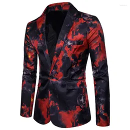 Męskie garnitury Spring Casual Blazers Men Flame Printed Jackets Single Button Party/Performance Costume Men Blazer