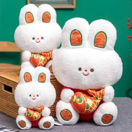 2023 New Year Tang Suit Chinese Style Rabbit Plush Toy Soft Bunny Hold Fish Stited Doll Collection Kids Christmas Gift