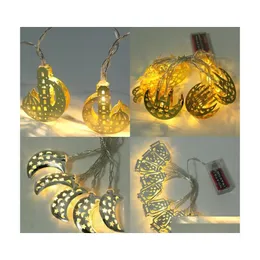 Andra evenemangsfestleveranser Eid Alfitr LED String Light 10 Islamic Ramadan Decor Golden Moon Star Lantern Home Decoration Drop Deli DHB3E