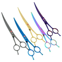 7 0inch Purple Dragon Pet Pet Scissors Dog Grooming Cutting Curced Curved Head Pet Grooming Scissors JP440C Puppy Trimmer Tool LZS257Z