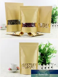 Sanitary Kraft Paper Bag Stand up Gift Driven Food Fruit Tea Packaging Pouches Kraft Paper Window Bag Retail Zipper Self Sealing Bags Wholesale