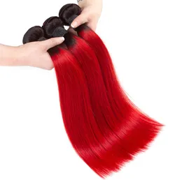 Dwa tonowe 1BRED proste ludzkie włosy splot 34 wiązki całego kolorowego brazylijskiego ombre czerwone dziewicze ludzkie włosy rozszerzenie 4112846