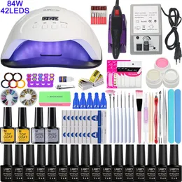 Super Manicure Set For Nails Kit med LED -naglar Lampa av nagelborrmaskin Nagellack Akryl Kit Art Tools Set Nail Kit276K