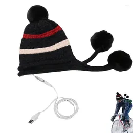Kawałki rowerowe elektryczne ogrzewane zimowe kapelusz dzianinowe ciepłe czapki wygodne Chenille norek beret prezenty dla kobiet w