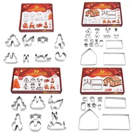 Baking Moulds Christmas Gingerbread House Cookie Cutter 8pcs Tree Snowman Reindeer Sled Stamp Set For Party Favors