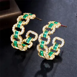 Fashion Luxury Designer Hoop Earrings for Women 14K Gold Plated Earring Round Green AAA Cubic Zirconia 925 Silver Post Woman Party Fashion Ladies Jewelry Gift