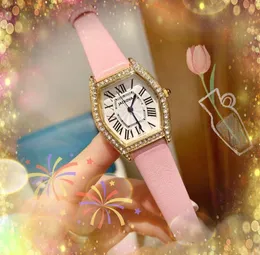 Rose Gold Silver Tonneau Shape Women Women Watch Learine Leather Diamonds Ring Quartz Movem