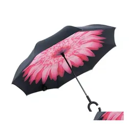 Umbrellas Reverse Umbrella Double Layer Hands Standable Car Use Rain Or Rains Long Handle Mticolor Optional Wh0353 Drop Delivery Hom Dh4Jc