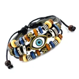 Charm Bracelets Mtilayer Bead Hand Made Turkish Evil Eye Braided Adjustable Leather Fashion Vintage Men Jewelry For Women Drop Delive Dh7Wz