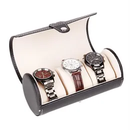 LinTimes New Black Color 3 Slot Watch Box Travel Case Wrist Roll Jewelry Storage Collector Organizer314m