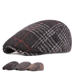 Autumn Winter Men's Plaid Newsboy Hatts Wool Blend Man Basker M￤n kvinnor Brittiska Gatsby Retro Youth Hat Driver Flat Cap