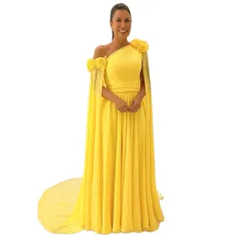 Robe De soirée élégante jaune marocaine, en mousseline De soie, à fleurs 3D, longue, ligne a, Robe De bal pour femmes, Robe d'invitées formelle, 2023