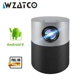 프로젝터 WZATCO E9 LED 미니 프로젝터 풀 HD 1920 1080P Android 9.0 WiFi Blutooth Beamer 4K 홈 시어터 T221216 용 비디오 스마트 프로젝터