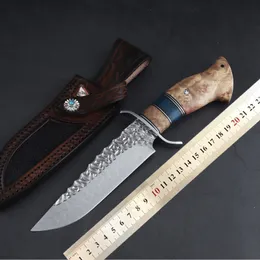Ручная работа VG10 Damascus Blade Прямой нож с кожи