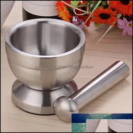 Mills Stainless Steel Mortar Pestle Set Ping Pot Garlic Spice Grinder Phary Herbs Bowl Mill Crusher Kitchen Tool Drop Delivery Home Otayf