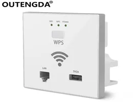 OUTENGDA 300Mbps en la pared AP WiFi Access Socket Wireless Socket para El Soporte de Proyecto EL WiFi AC Management RJ45 USB WPS CiCrypt3895471