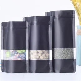 Mat Black Stand Up Paper Frosted Window Bag Snack Cookie Tea Coffee Packaging Bag Doypack Gift Pouches