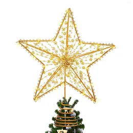 Decorazioni natalizie Topper per albero Decorazioni per stelle Decorazioni per cime degli alberi in oro dorato Ornamento di luci Decorazione illuminata con glitter a forma di cavità