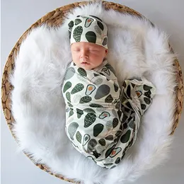 16051 Infant Baby Swaddle Wrap Coperta Frutta Florals Avvolge Coperte Nursery Bedding Neonati Panno avvolto con fascia Cappello 3 pezzi / set