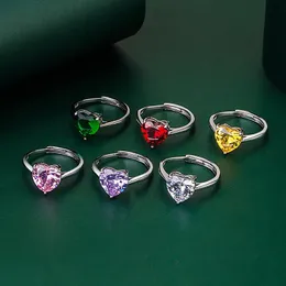 Neue Mode Band Ringe Zarte Kristall Rosa Herz Form Einstellbare Verlobungsringe Frauen Romantische Hochzeit Ring Schmuck