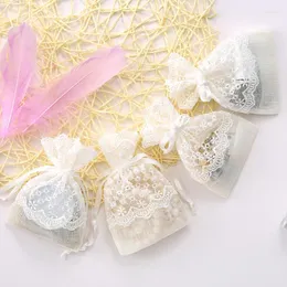 Storage Bags 20 Pieces Of Drawstring Pocket White Bag Lace Jute Organza Party Wedding Diy Craft Gift