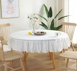 Tischtuch runde Home Tischdecke Washedlinen Baumwollschreibtisch Abdeckung 7 Farben 100 cm 120 cm 150 cm Festes Blumendekor3790250