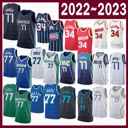 Koszulka Dalla Maverick 2023 Houstons Rocket Basketball Luka Doncic Hakeem Olajuwon Dirk Nowitzki 77 41 34 Męskie
