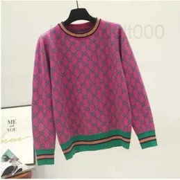 Kadın Sweaters Tasarımcısı Sonbahar ve Kış Gevşek Örgü Süveter Kore tarzı kazak Yuvarlak Boyun Geometrik Çatışma Jacquard Sıradan Jumper 8fk8