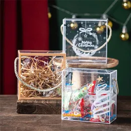 Prezent 1PC Świąteczny przezroczysty torba Elk Snowflake Święty Mikołaj Claus Candy Owijanie przenośne opakowanie ciastka z uchwytem