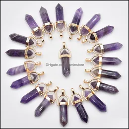 Charms Natural Stone Amethyst Hexagonal Healing Reiki Pondents para jijiaminstore Drop Drop Deliver