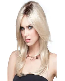 woodfestival Blonde Dark Roots wig long Straight hat耐熱ウィッグ女性合成髪60cm9734013