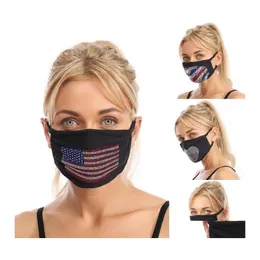 Designer Masks Fashion Rhinestone Face Mask American Flag stofdichte Wasbare herbruikbare usa vlaggen mond bling drop levering huis garde dhlnr