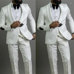 Ternos masculinos elegantes brancos 3 peças homens jacquard fantasias hommes smoking de casamento personalizado tuxedos preto baje de traje de vestir