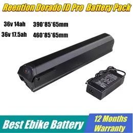 再発明ebike battery dorado id pro 36v 13ah 15ah 17.5ah隠されたebikeフレームakku 10.4ah 12.8ah 14ah充電器付き
